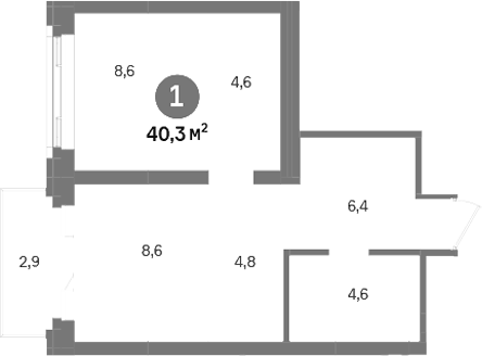 Планировка 2Е-к.кв, 40,3 м² в ЖК Городские легенды